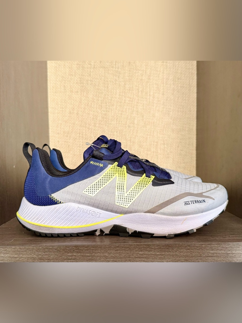 $86.00- EUC New Balance All Terrain Navy, Gray & Yellow Ladies Runners